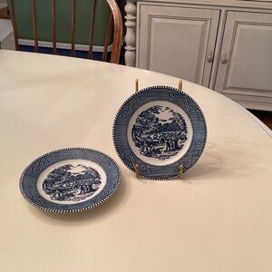 Set of (2) Currier & Ives Blue & White Bread Plates